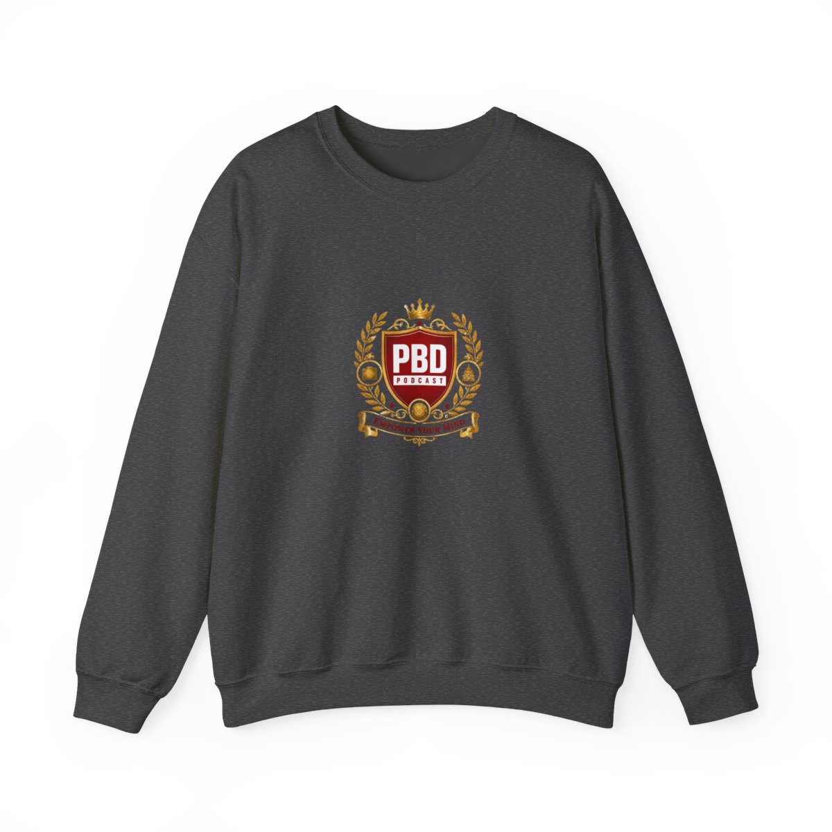 PBD Podcast " in sans-serif uppercase, followed by smaller " Crewneck